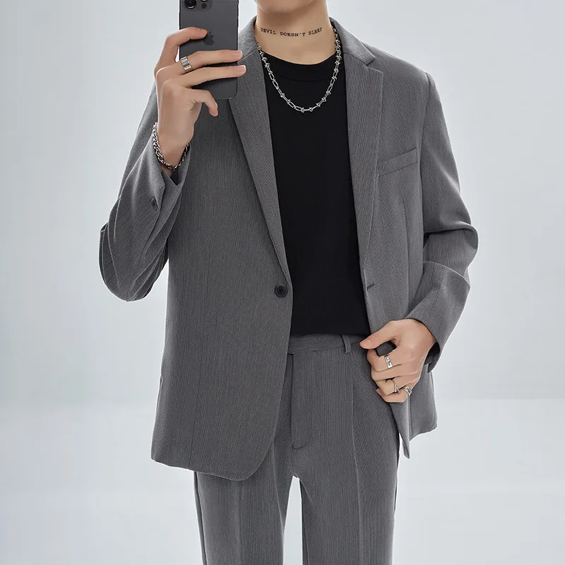 Casual Two-Piece Korean-Style Single Breasted Jacket for Men High-Style Drop Sense Loose Fit Slight Mature Look