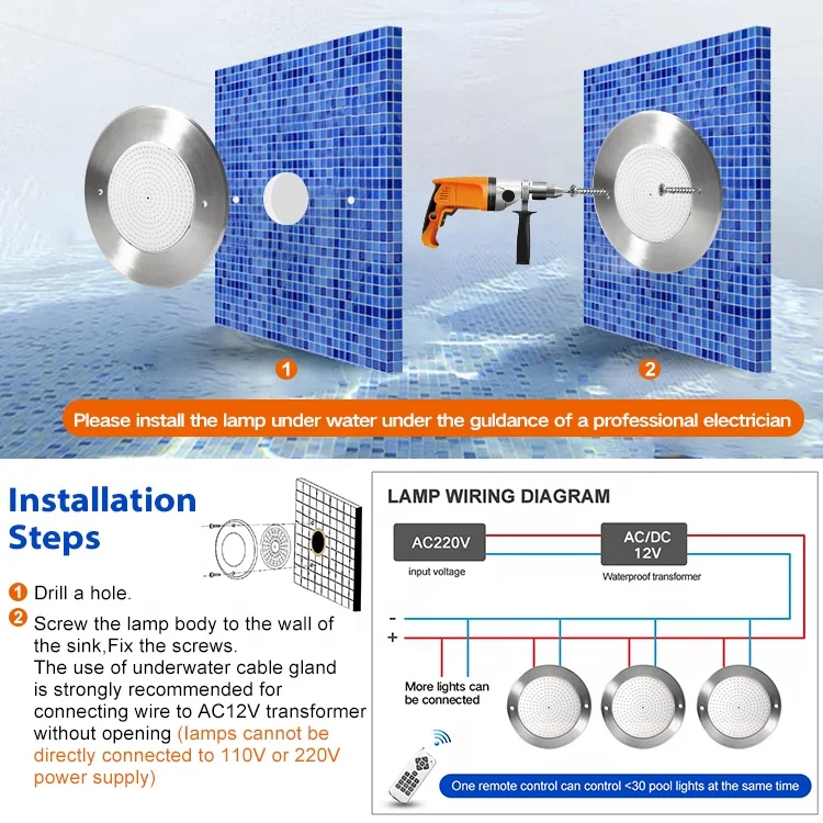 12V Ip68 Waterproof Rgbw 316 Stainless Steel Resin Filled Underwater Led Swimming Pool Lights For Swimming Pool