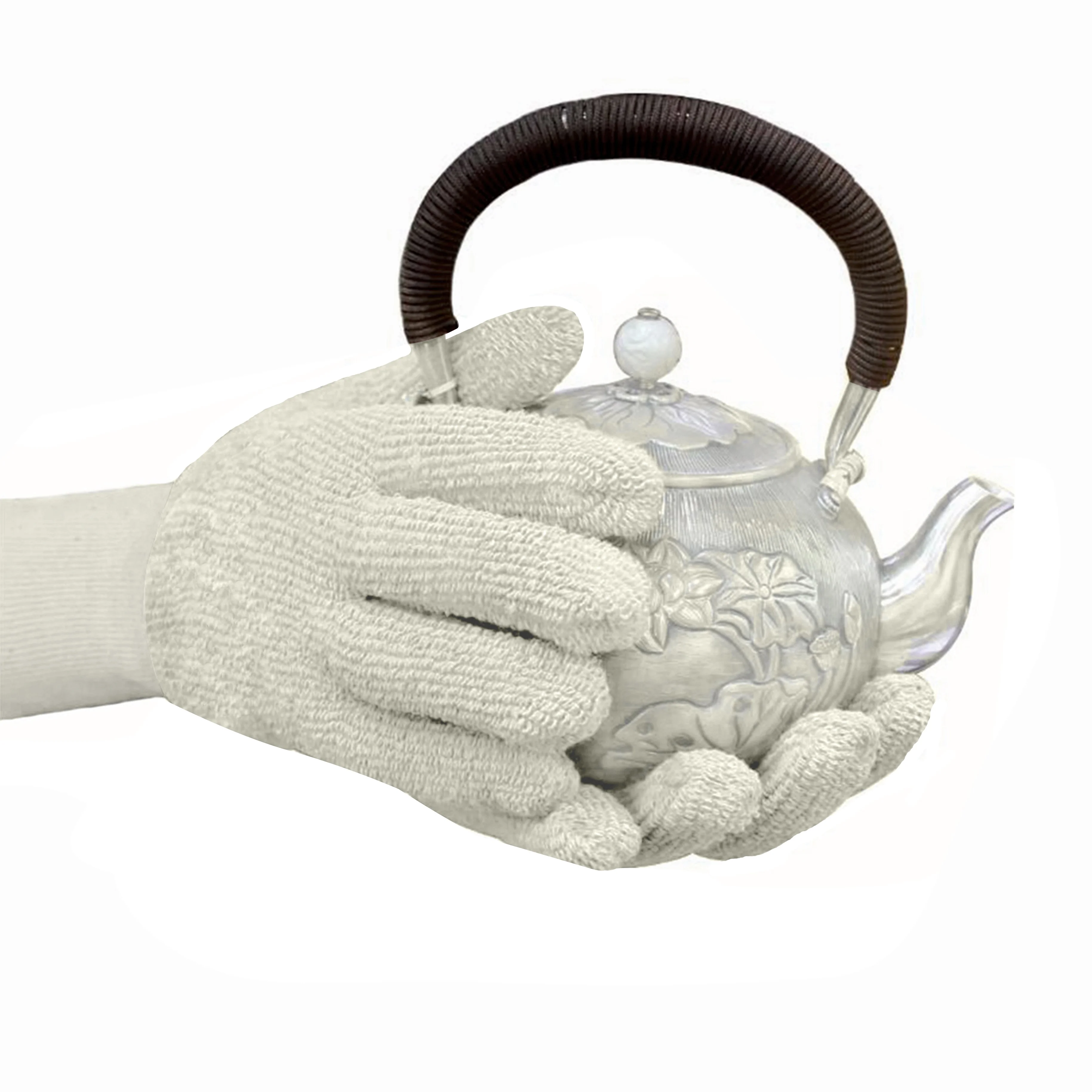 Natural White Loop Pile Cotton Terry Knit Gloves with Long Cuff for Heat Resistant Protecting Safety of Workers Mechanic Welders