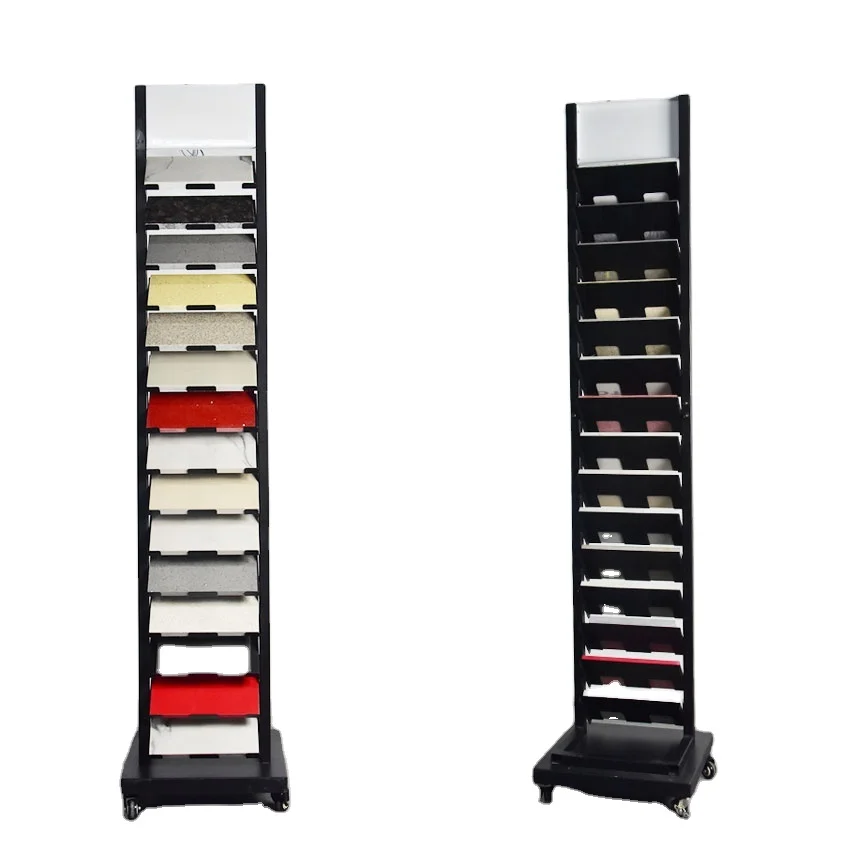 Hot Sale Acrylic Floor wheel Ceramic Tile Display Showroom Marble Granite Rack China Custom Waterfall Stone Panel Displays Stand