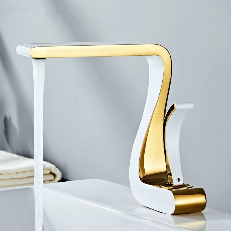 Luxury White Gold Bathroom Mixer Tap Brass Wash Basin Faucet Hot and Cold Water Sink Retro Faucet Single Hole Faucet Bathroom