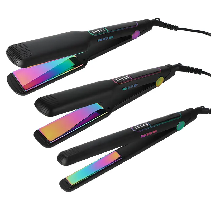 Electric Salon Aluminum Plate Titanium Plating Rainbow Flat Iron Hair Straightener