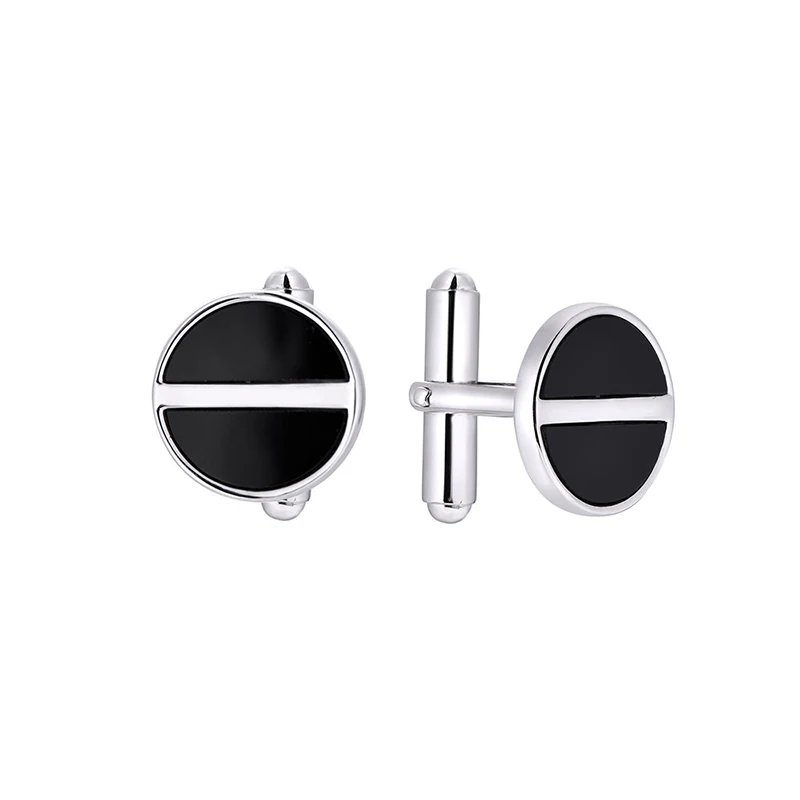 Luxury Cufflinks 925 Sterling Silver Round Black Onyx Cuff Links For Men