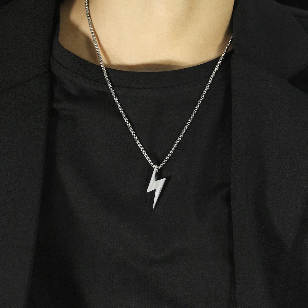 Ins Celebrities Same Style Thunder Lightning Pendant Stainless Steel Necklace Men 8