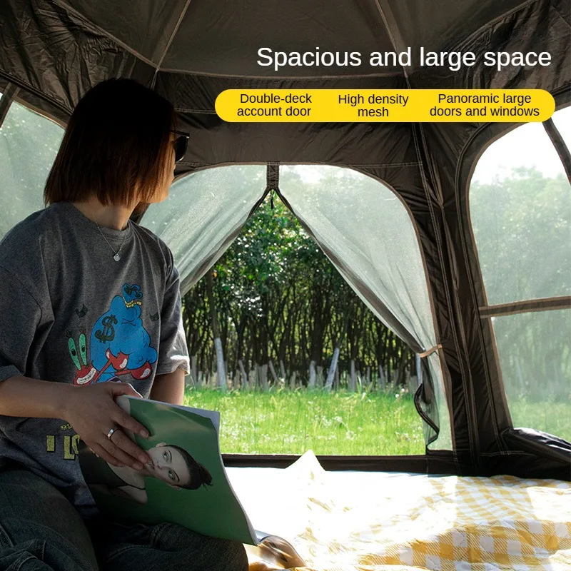 2 in 1 Automatic Double Canopy Tent Summer Waterproof Aluminum Pole Fiberglass Frame Oxford Portable Outdoor Home Use