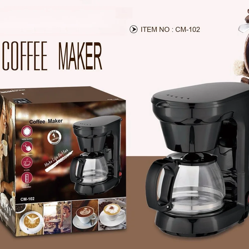 750ml Household Automatic Electric Coffee Maker Black 6 Cups 110V/220V Glass & Plastic Housing