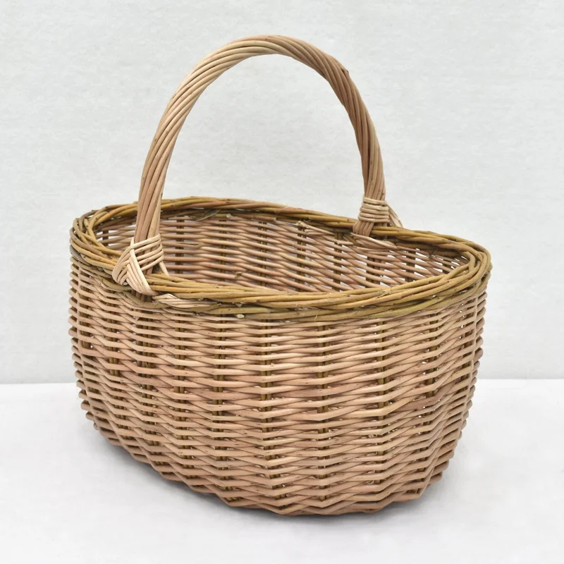 Wholesale Handcraft Willow Flower basket Woven Wicker Storage picnic Basket With Handle For Carry Food Fruit Vegetable picnic
