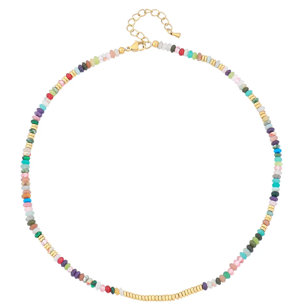 Real Gold Plated Custom DIY Jewelry Fashion Y2K Natural Stone rainbow Tennis Necklace Women