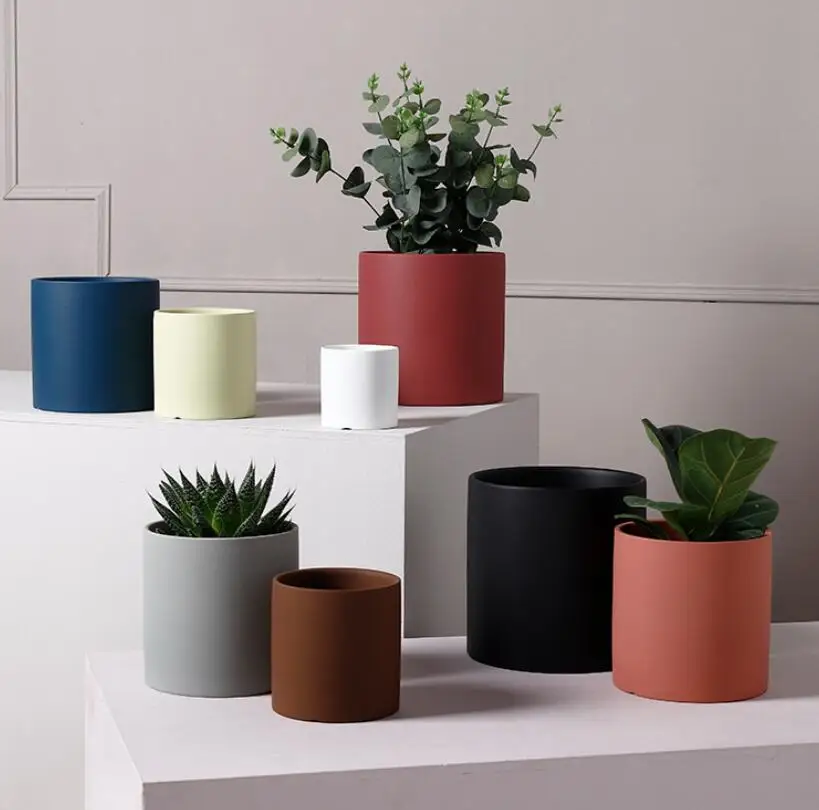 nordic colorful indoor ceramic flower cactus plant pots with plate