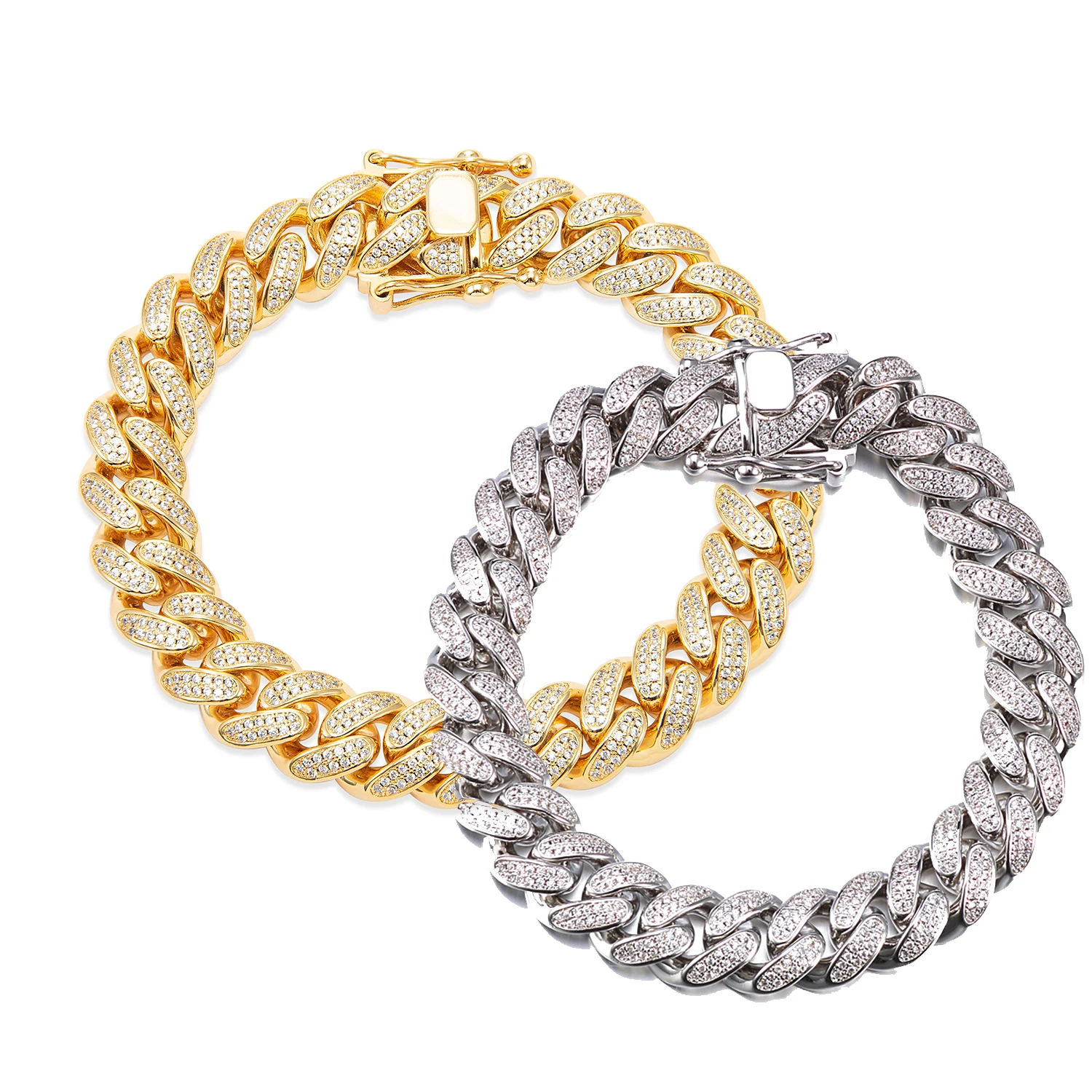 New Designs 925 Silver Gold Plated Zirconia Diamond Iced Out CZ Cuban chain Bracelet  Hip Hop Mens Jewelry Gold Link Bracelet