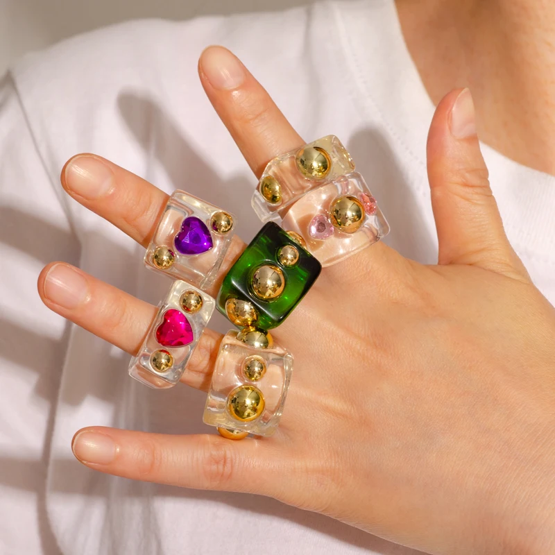 Vintage hot fashion all-match High quality jewelry cool tone geometric personality acrylic ring