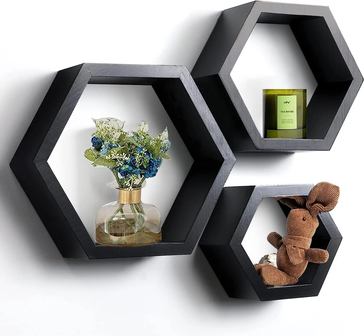 Pine Wood Hexagon Shelves for Wall Decor Wall Mounted Hexagon Floating Shelves Farmhouse Honeycomb Shelves for Room Kitchen