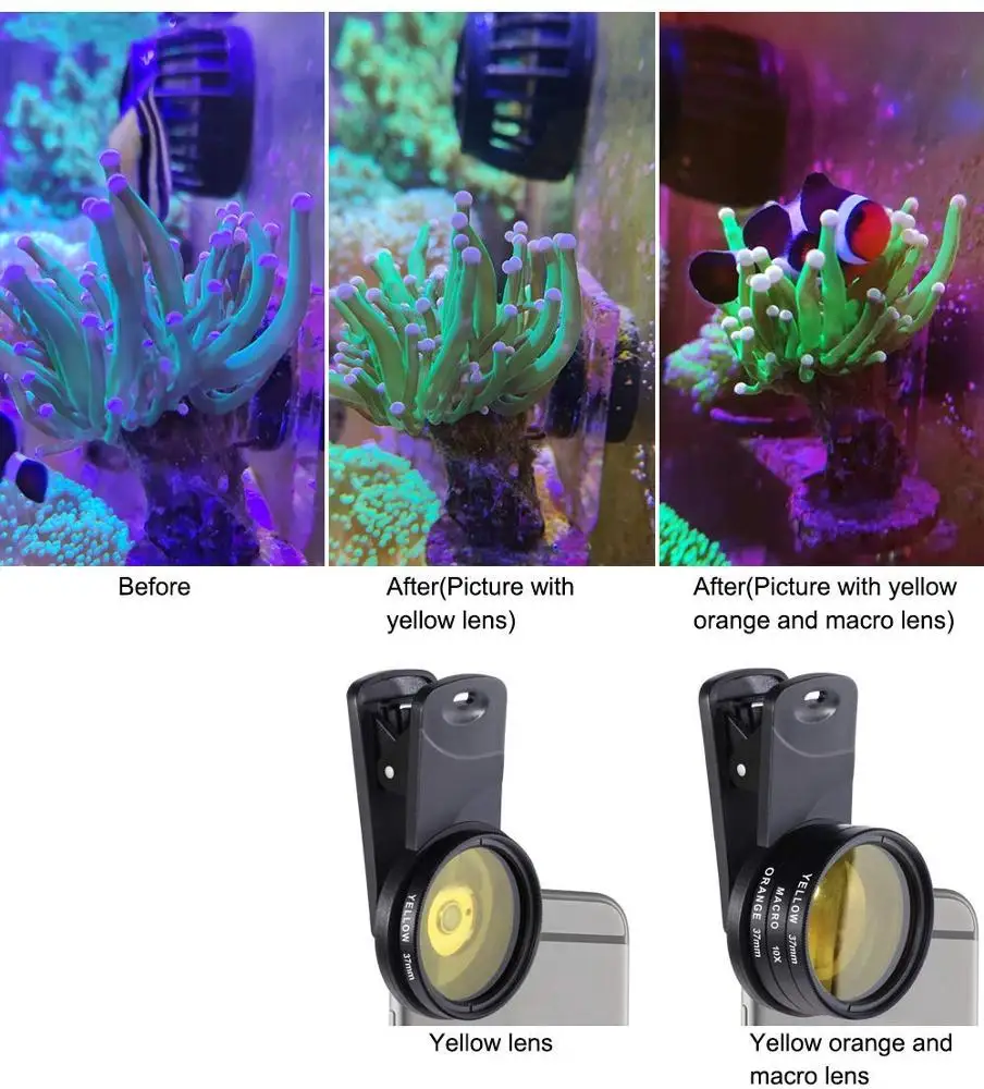 
universal mobile camera aquarium coral lens yellow orange filter kits 