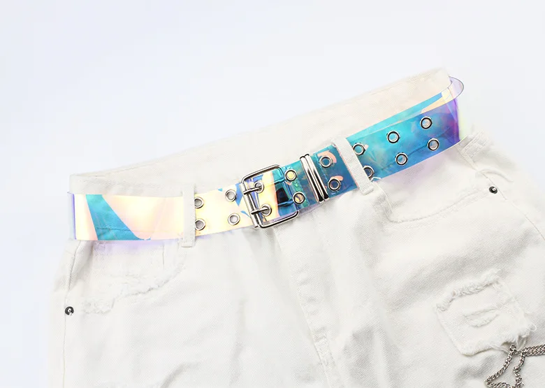 New Fashion iridescent transparent belt punk style chain decoration double row hole decorative PVC for