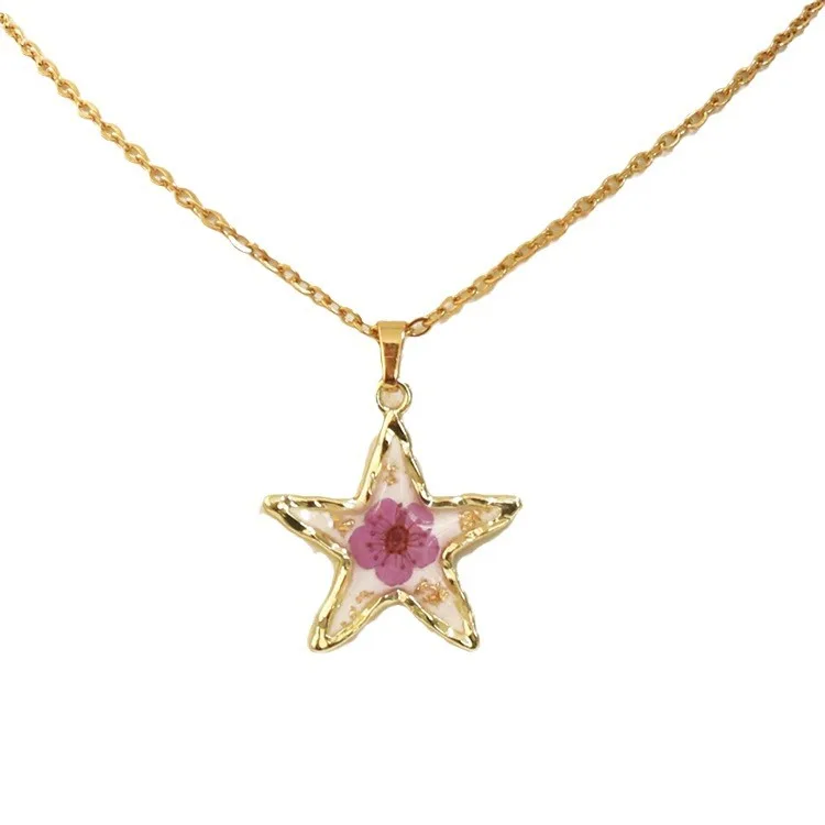 New Arrival Dried Flower Pendant Necklace Eternal Real Flower Star Shaped Necklace For Lady
