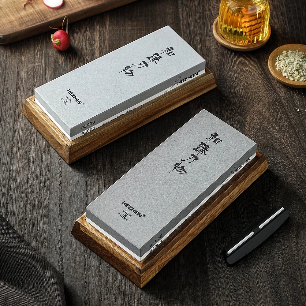 HEZHEN Professional #3000/8000 or #1000/5000 Whetstone Double-sided White Corundum Damascus Knife Sharpening Stone
