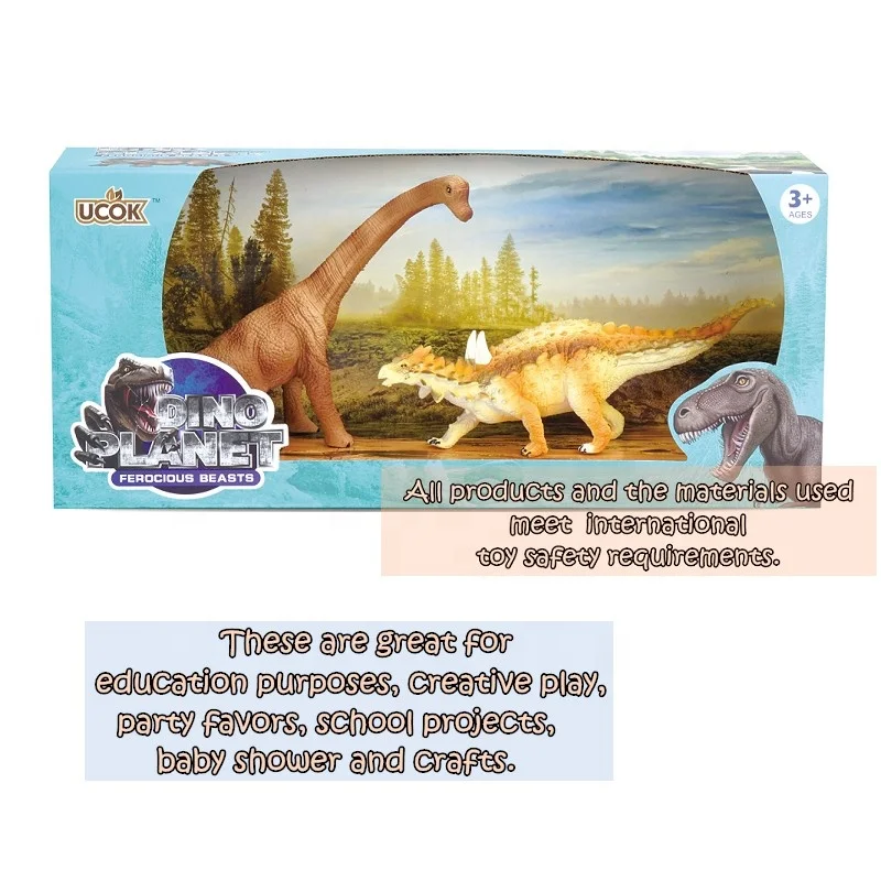 Plastic Toy Dinosaur 2-piece Educational Playset for Kids Ages 3-8, Jurassic World Miniatur