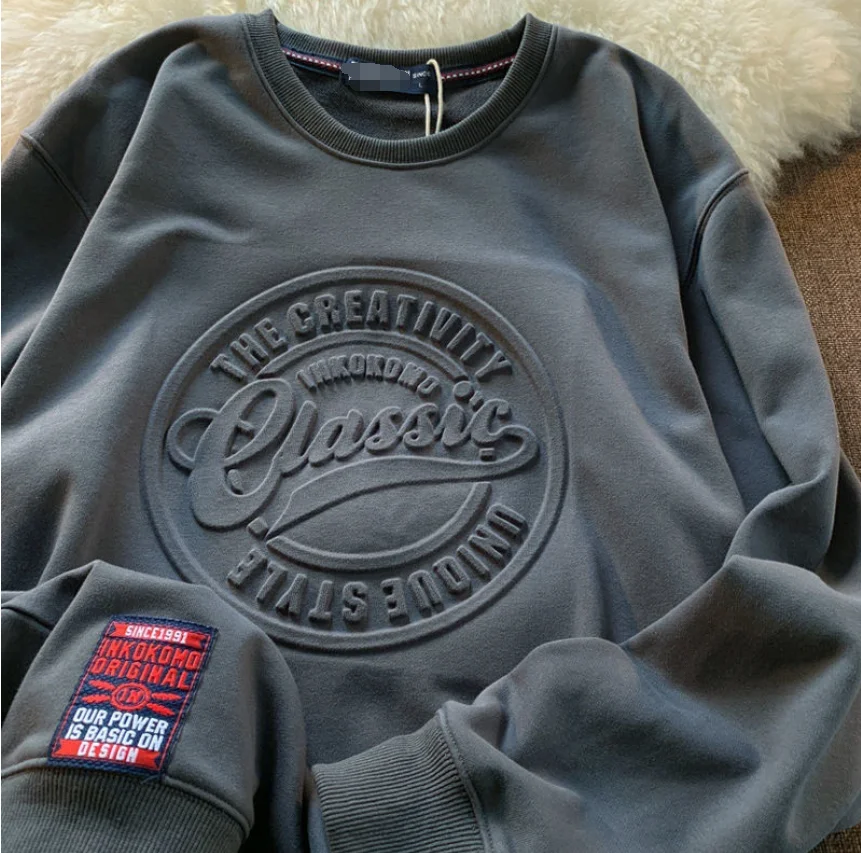 OEM sweatshirt 3D embossed hoodie crewneck 3D embossing hoodie wholesale Custom casual campus clothing customized logo