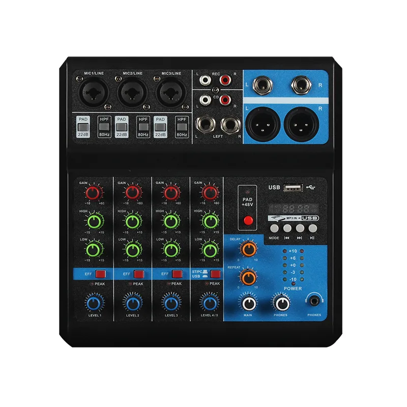 Mixer 5-way computer recording driver-free sound card live broadcast home stage USB DJmixer audio mixer