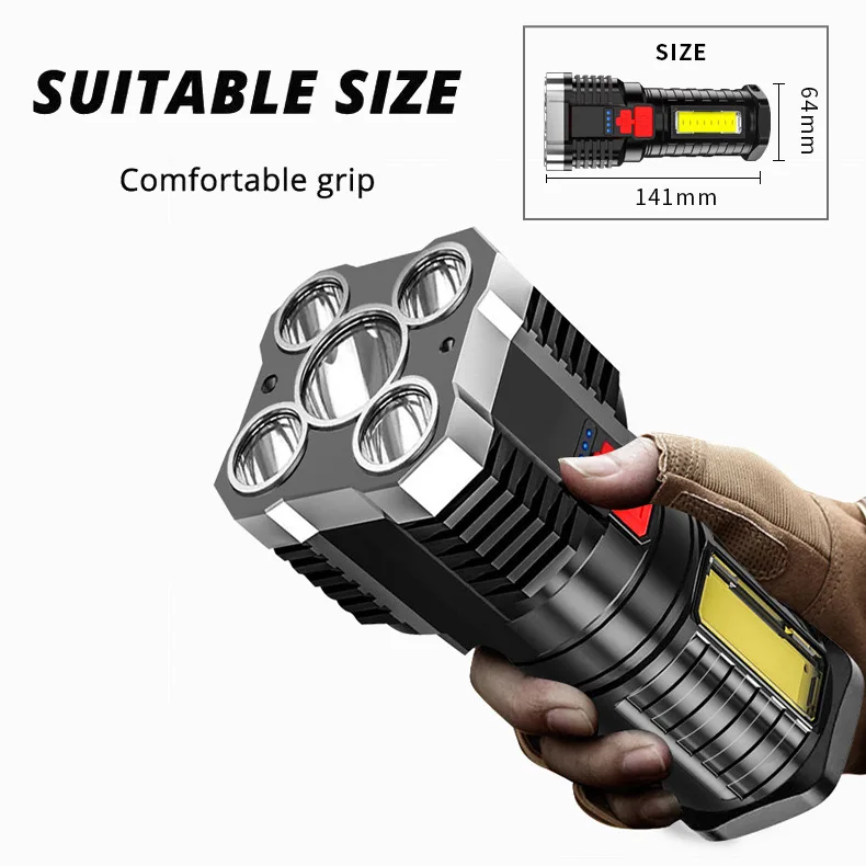 Rechargeable Multi-function Dimming Waterproof Led Zoom Flashlight For Emergency Ride on Car Hiking/Fishing Running Cycling Patr