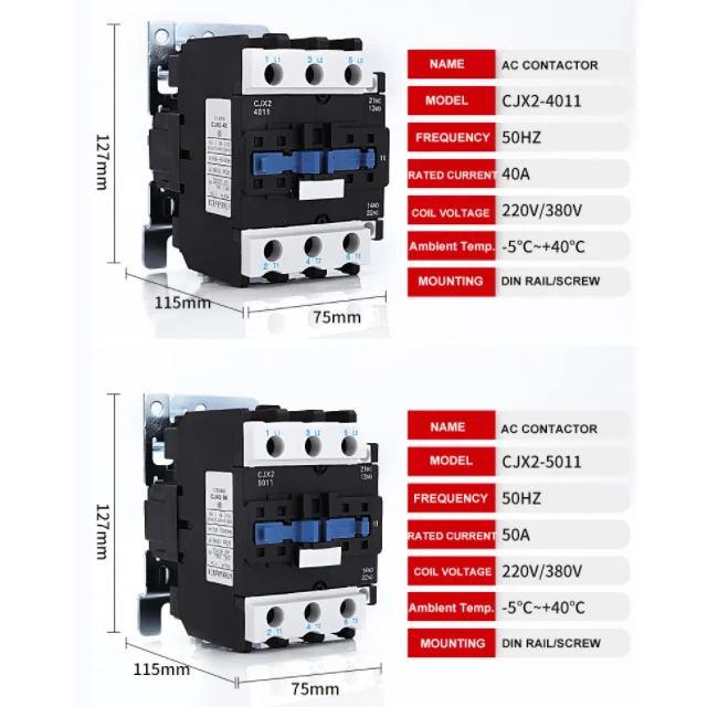 CJX2-2510 контактор переменного тока CJX2-4011 5011 6511 8011 9511 однофазный 220 В трехфазный 380 В серебристый контакт