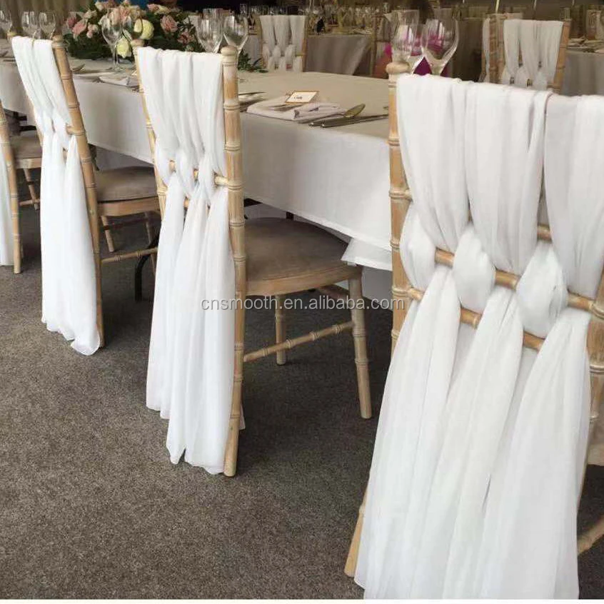 Romantic ruffle blush pink chivari chair cover curly willow chiffon chair sash for wedding