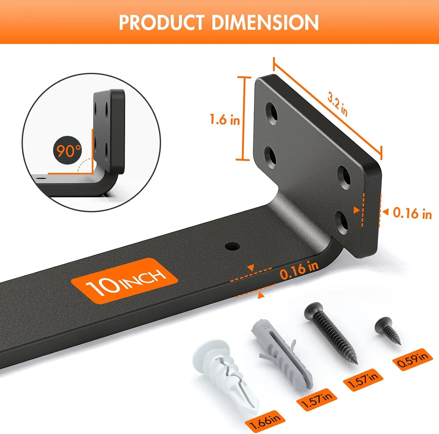 10 Inch Black Floating Shelf Bracket Heavy Duty Metal Wall Shelf Brackets with 1/5 Inch Thick and Holds 160+lb for Wood Shelves