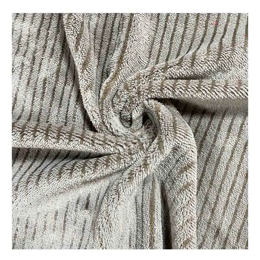 Micro Polyester Spandex Strip Corduroy Knitted Stretch Brushed Green Fleece Velvet Fabric By The Yard Roll For Dresses
