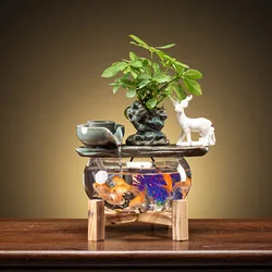 Creative Glass Fish Tank Living Room Desktop Circulation Flowing Ornaments Mini Waterfall Water Fountain with Light