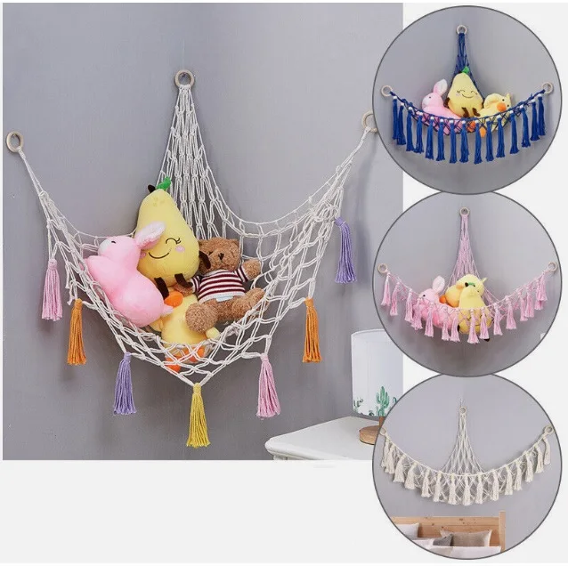 Toy Hammock Net Organizer Corner Stuffed Animal Storage Hammock Plush Toys Kids Hanging Storage Mesh Wall Home Decor W24-34