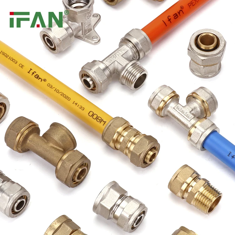 IFAN Manufacturer 16-32mm Elbow Tee Brass Compression Fittings Multicouche Plomberie Gas Brass Plumbing Pex Fitting