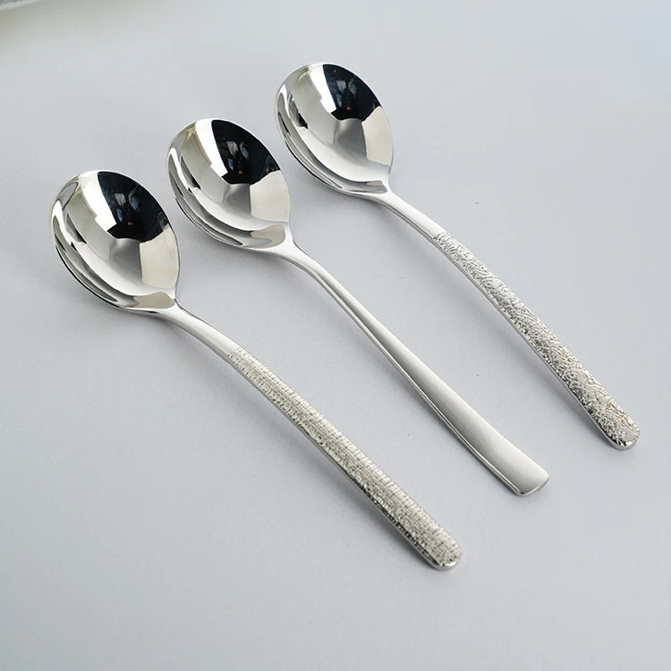 Silver Round Spoon For Wholesale 304 Stainless Steel Hammered Flatware Set For Restaurant