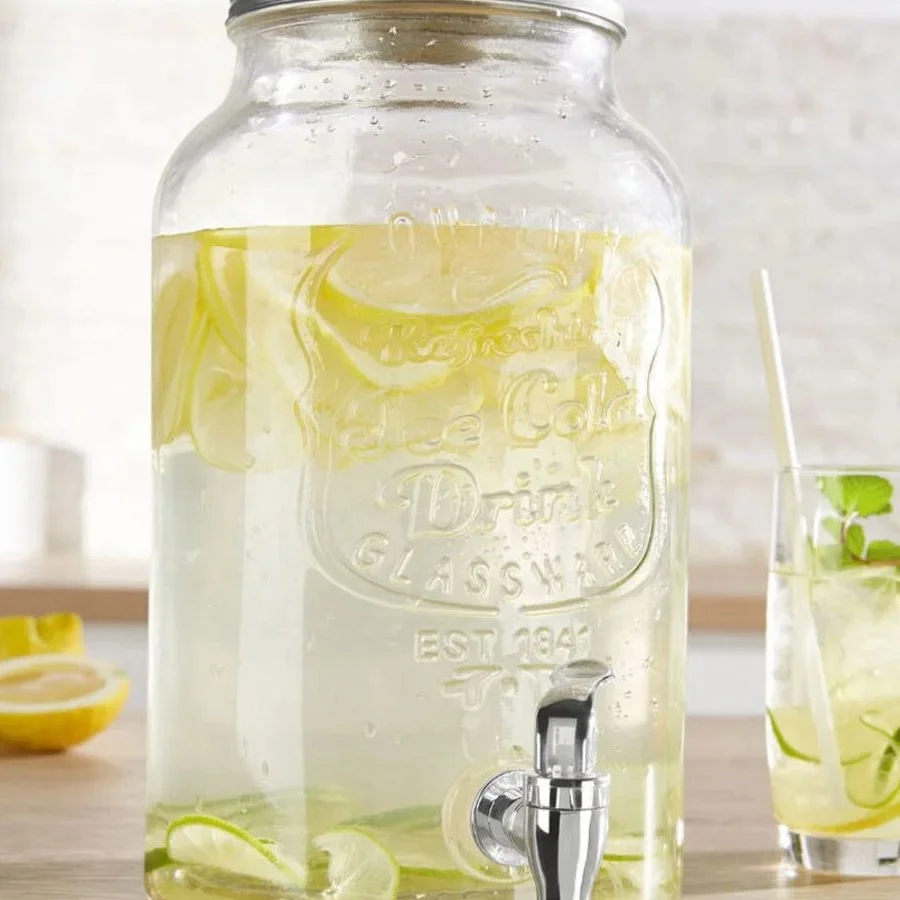 Kitchen Liquid Cold Tea Fruit Juce Beverage Liquor Coffee Water Glass Dispensers with infuser and cooling stick and tap