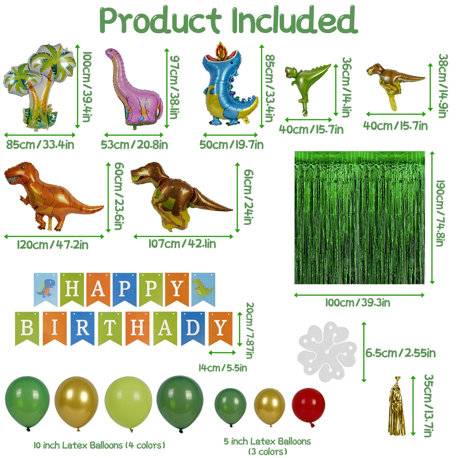Ourwarm Jungle Dinosaur Animal Tassel Latex Foil Happy Birthday Banner Set Decorations Party Balloons