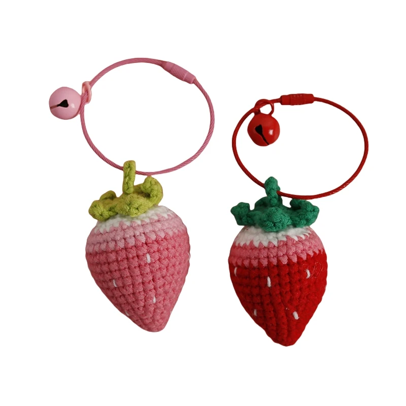 Plush Knitting Cotton Yarn Crochet Strawberry Keychain Knitting Crochet Fruit Strawberry Keyring Amigurumi Accessories Bag Charm