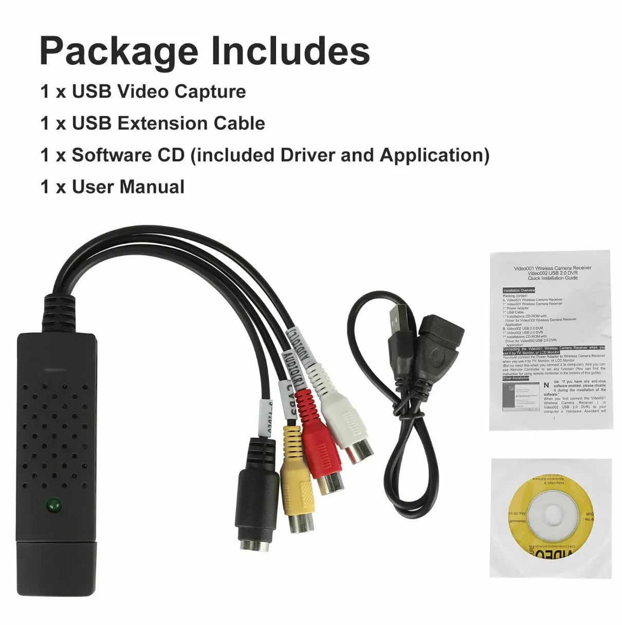 Convert VHS VCR Hi8 Mini DV to Digital/DVD VHS to Digital RCA to USB Converter Video Capture Card