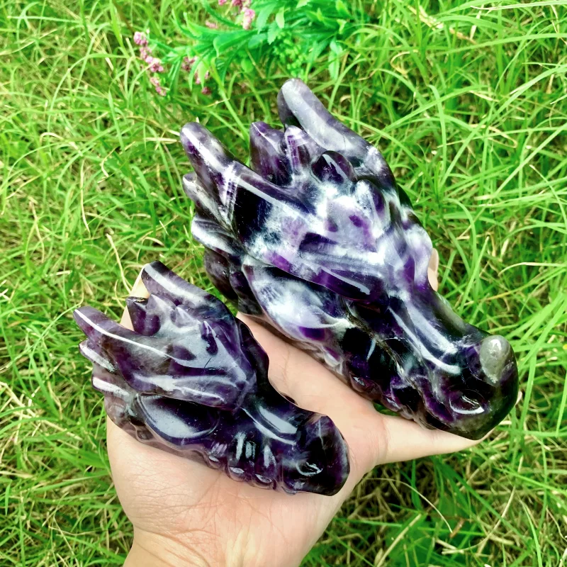 Wholesale Natural Crystal purple dream amethyst dragon head high quality healing craft dream amethyst dragon head for decoration