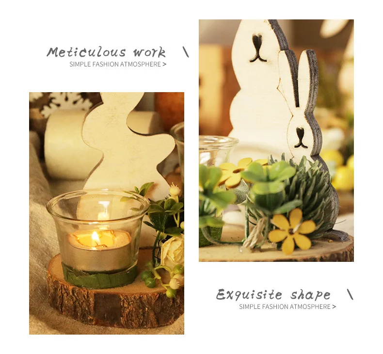Home natural plants Nordic wooden rabbit glass candlestick creative furniture decorations