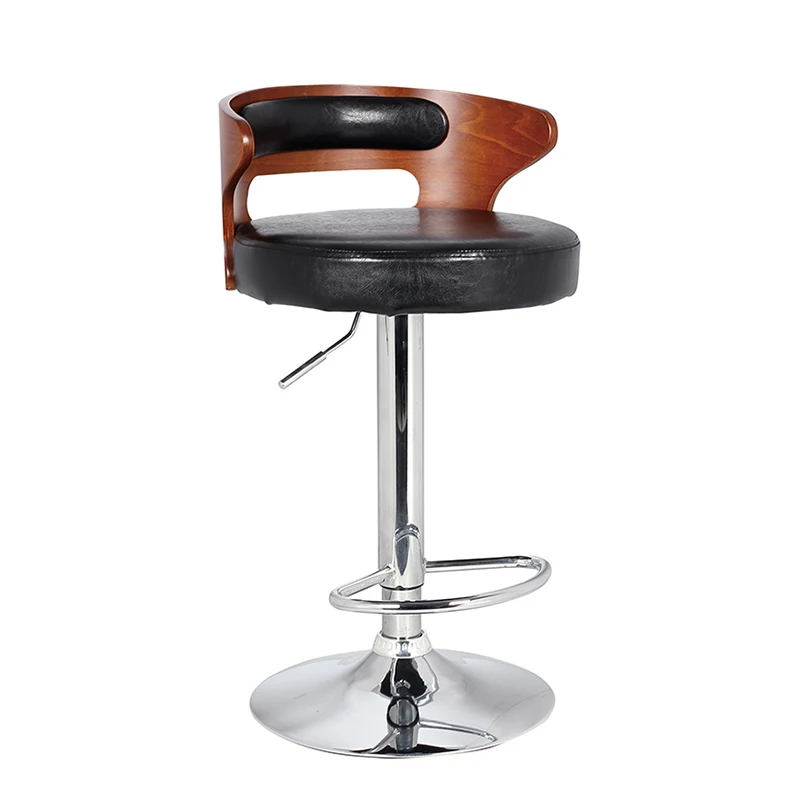 
2021 NEW Modern Luxury Durable Wooden Leather Design Pub Swivel Height Bar stool With Backrest 