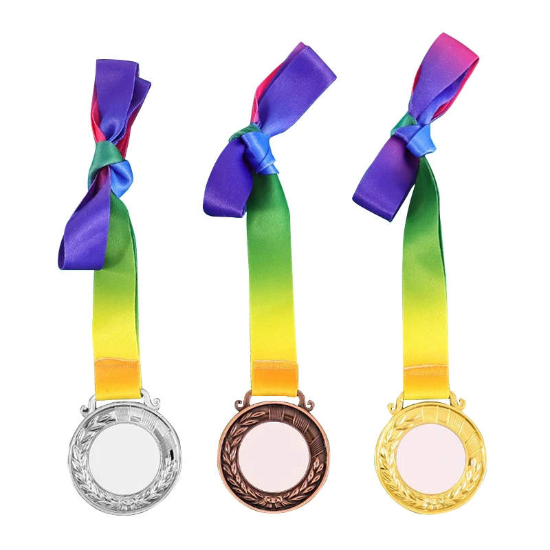 Custom Printable Logo Zinc Alloy Medal Sublimation Blank Printable Double Side Award Medal Sports Metal Medal with Ribbon