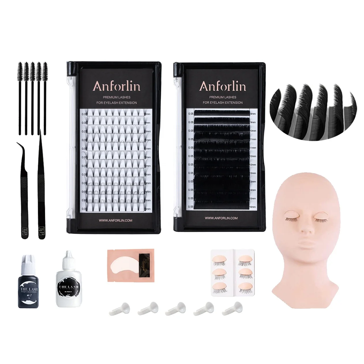 Wholesale private labels individual eyelash volume extension custom matte black eyelash extension kits supplies