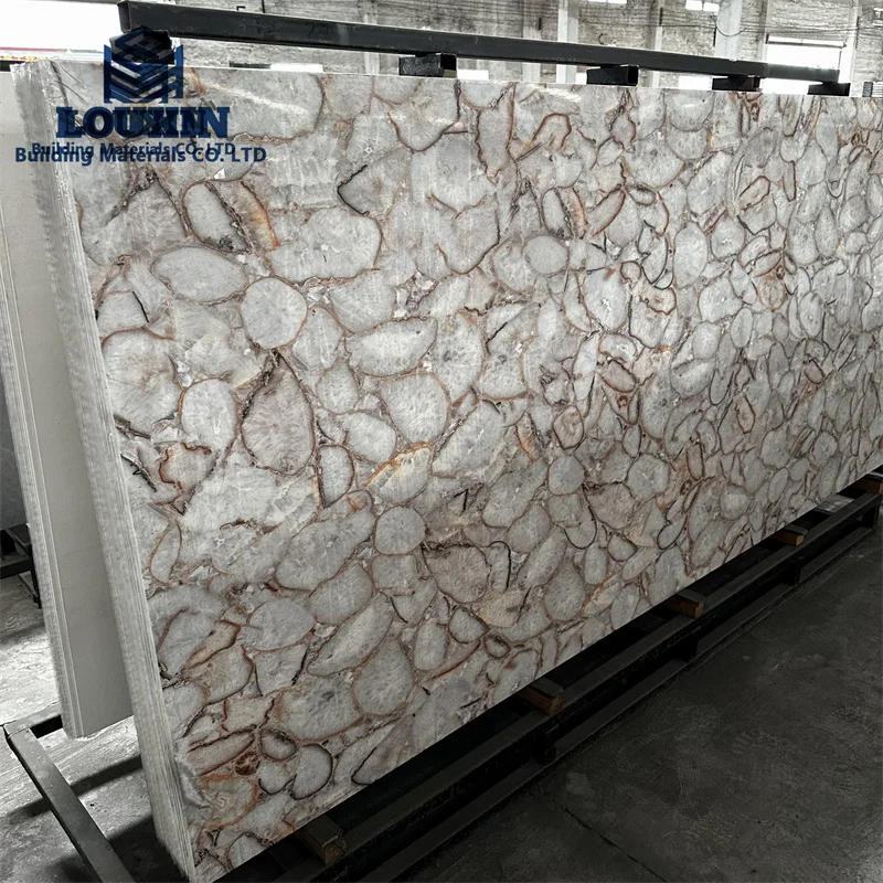 3200mm Big Size natural Stone White Agate  18mm Thickness semi precious stone Slab For Countertops