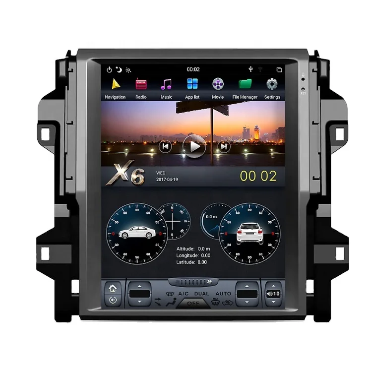 12.1 inch Tesla Style Vertical Screen Android 9.0 PX6 Car Video Car Radio GPS Navigation System for Toyota Fortuner 2016-2018