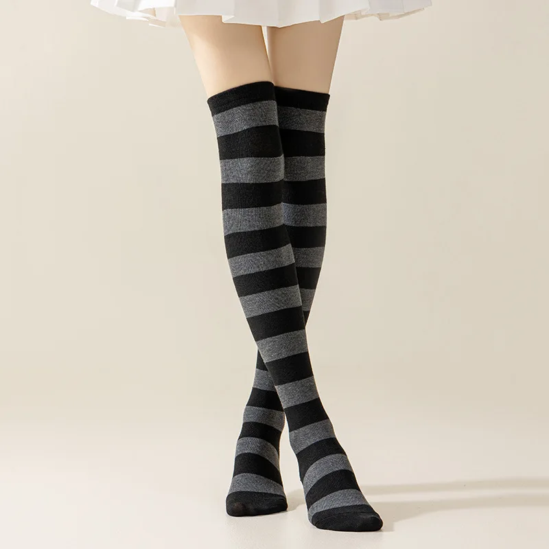 Women pure cotton cute Lolita cosplay warmer striped patterned colorful gift stocking over knee high thigh socks