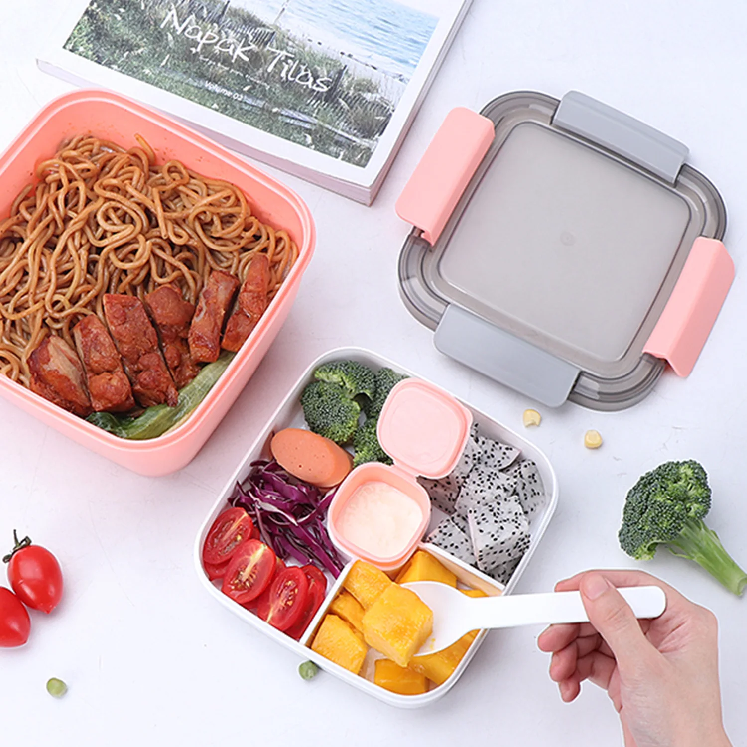 52oz PP Plastic Portable Salad Lunch Container, Salad Bowls Dressings Container Set Salad Box