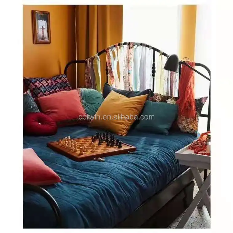 Stone-washed 100% Linen quilt Twin size high quality luxury Bedding Cover Plain dyed bedspread Basic bedding  hotel Blue Beige