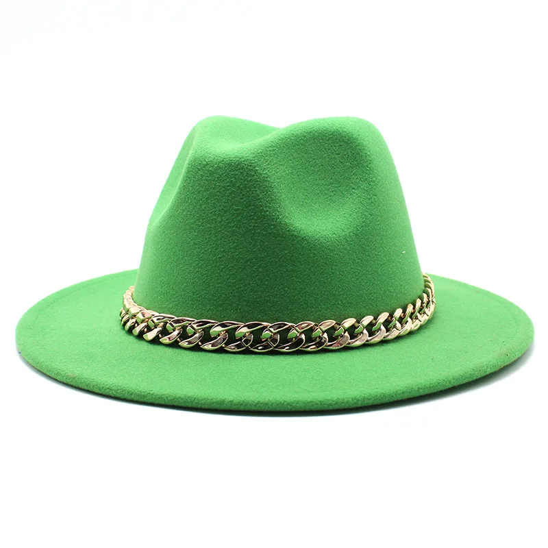Hot sell Wide Brim Panama Hat Fedora Cap Chain Hats  For Women Luxury Jazz caps