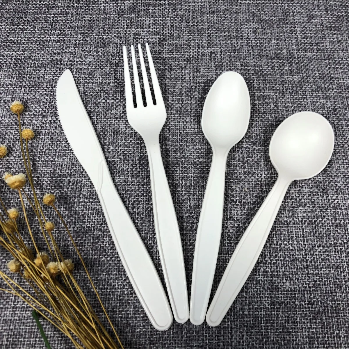 14 Biodegradable Bio Degradable Disposable Cornstarch Corn Starch Plastic Tasting Soup Spoon Fork Spork Cutlery Set Utensil