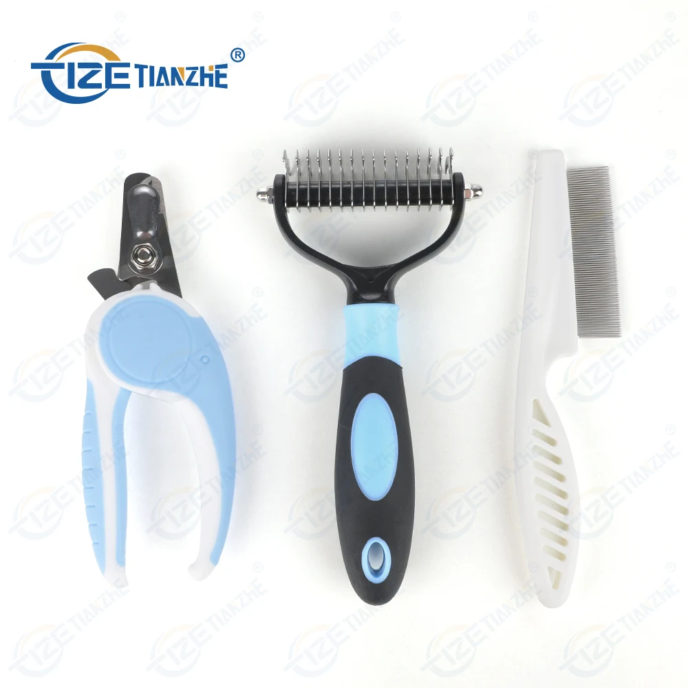 Pet Hair Grooming Tool Double Sided Massage Deshedding Dematting Pin And Bristle Brush Comb Set For All Breeds Dogs Cats set