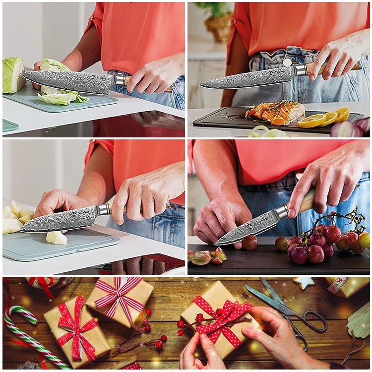 5 шт. профессиональные кухонные ножи ручной работы из оливкового дерева 10Cr15CoMoV дамасской